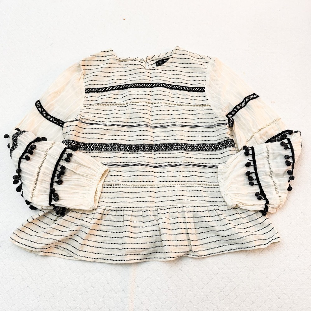 Zara Bohemian Style Black & White Striped Pattern Top SZ S